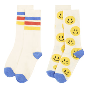 2 Pairs of comfortable Socks in white - Happy & Stripes from hundred pieces for kids/children and teens/teenagers
