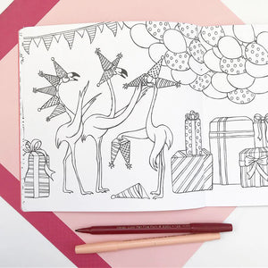 Amelie Legault The Pink Flamingos: A Very Pink Adventure colouring book for indoor activity