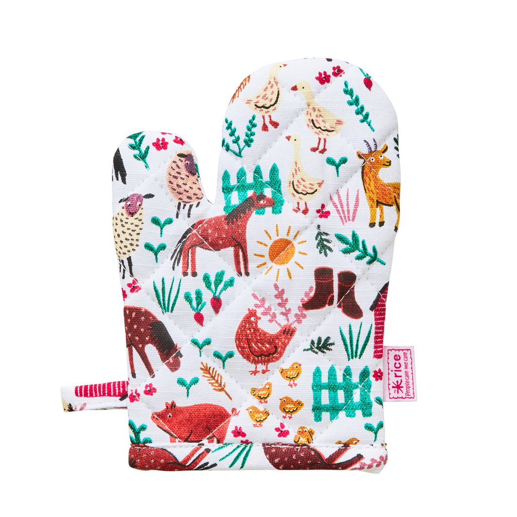 Rice Kids Oven Mitten With Pink Farm
