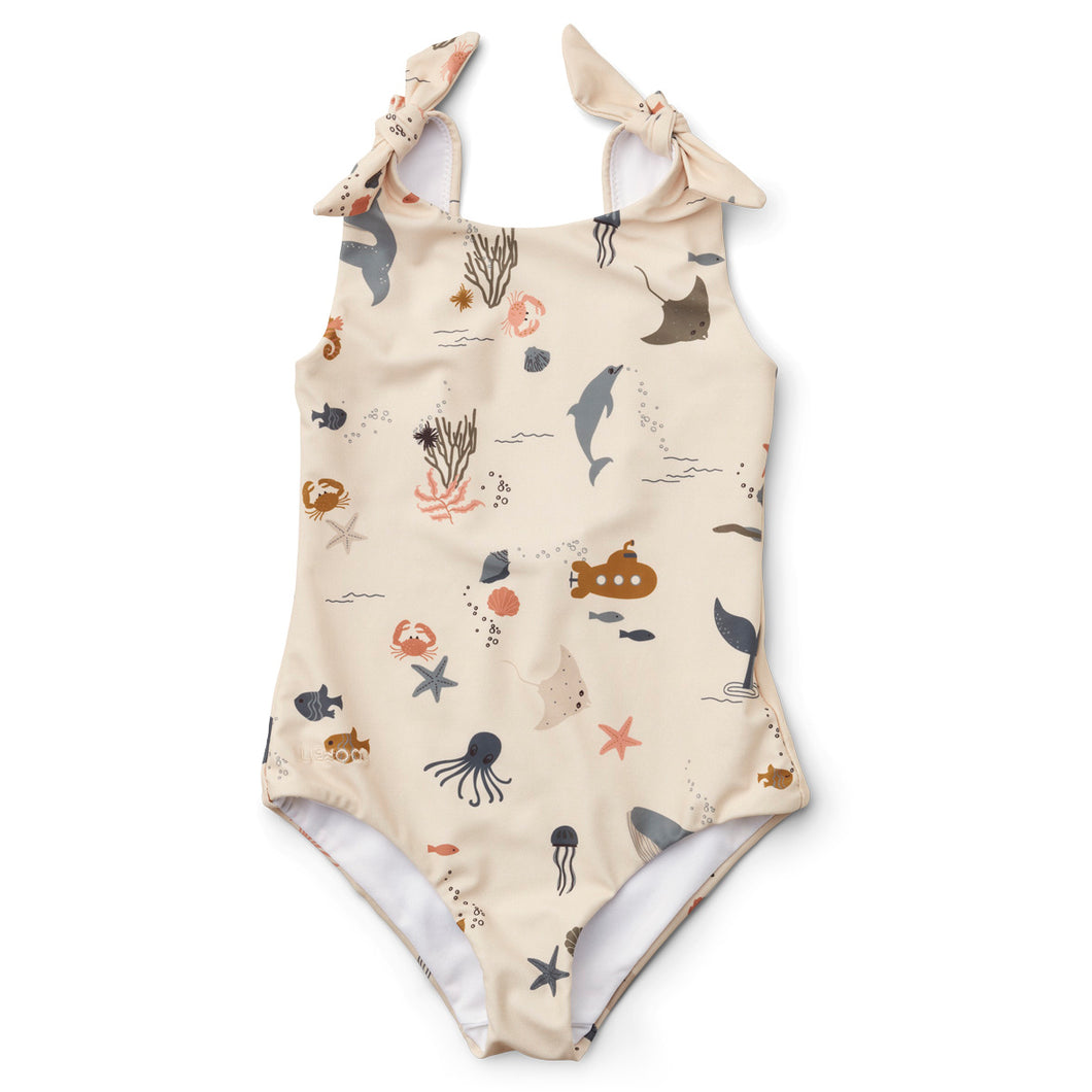 Liewood Bitte Swimsuit in colour sea creature/sandy mix for toddlers and kids