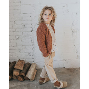 beige micro corduroy romance trousers with an elastic waist from búho for kids/children