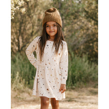 Load image into Gallery viewer, long sleeve raglan dress in cotton and polyester with splatter all-over print for kids from rylee + cru