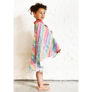 sparkly rainbow cape with a velcro fastener at the neck from ratatam for kids/children