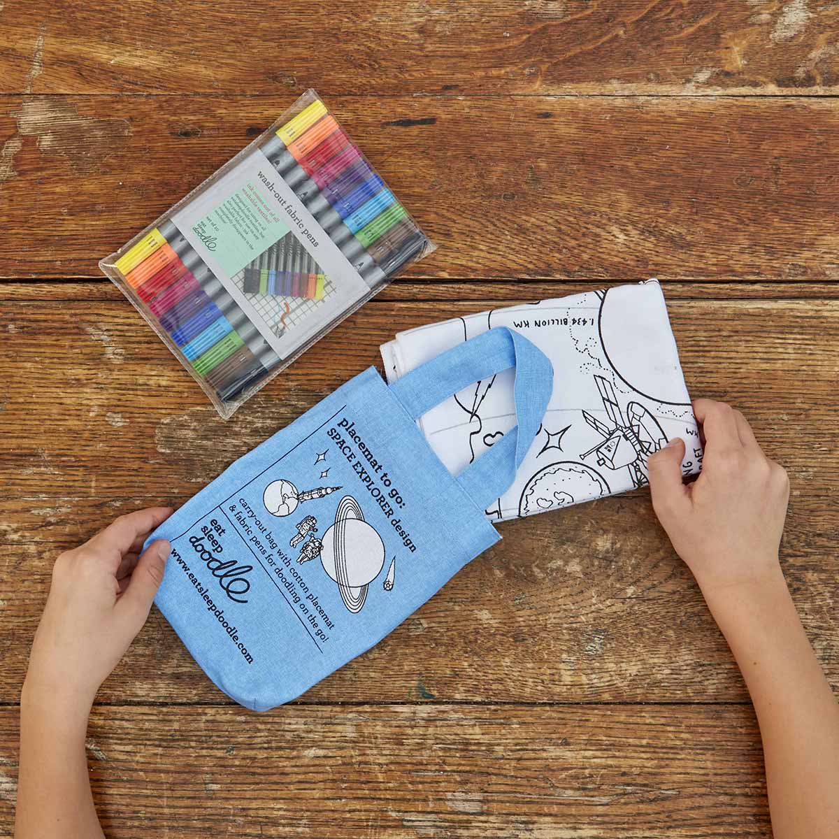 Eat Sleep Doodle Placemat - Space Explorers with tote bag