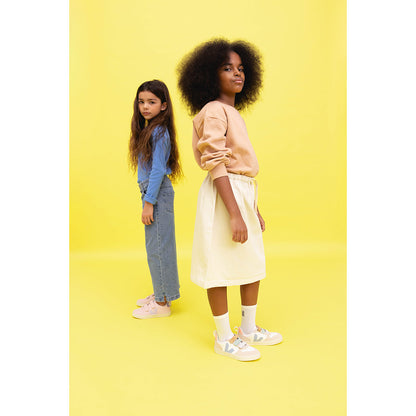 small v-10 chromefree multico white blue shoes with velcro in the colour MULTICO-EXTRA-WHITE_STEEL from Veja for kids