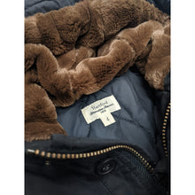 Load image into Gallery viewer, Clif Kid Coat in dark navy with a brown fur lined hood from hartford for kids/children and teens/teenagers