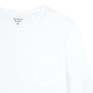 crew pocket t-shirt in white with long sleeves and chest pocket from hartford for kids/children and teens/teenagers
