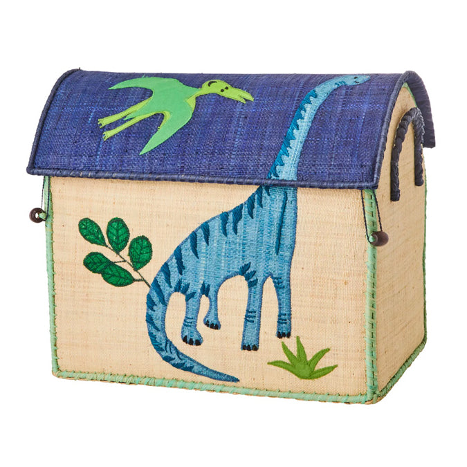 Rice Raffia Toy Storage Basket: Dinosaur Theme - Small