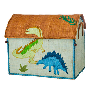 Rice Raffia Toy Storage Basket: Dinosaur Theme - Medium