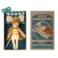 Load image into Gallery viewer, super hero mouse in matchbox imaginative play for kids/children from maileg